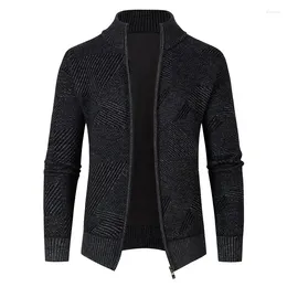 Men's Hoodies 2024 Autumn/Winter Fashion Cardigan Standing Neck Knit Slim Fit Plush Thickened Sweater Coat