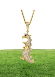 MATHALLA Men039s Hiphop Animal Dinosaur CZ Pendant Jewellery Iced Out Cubic Zircon Pendant Brass Copper Gold Chain Necklace Joyer3746467