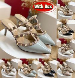 With Box Calfskin patent leather heeled pumps 65MM 95MM sandals luxury women high heels shoes blue white black rose cannelle Party Wedding womens Sneakers9682974