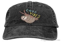pzx Unisex Adult Good Vibes Funny Sloth Dyed Washed Cotton Denim Baseball Cap Hat6662100