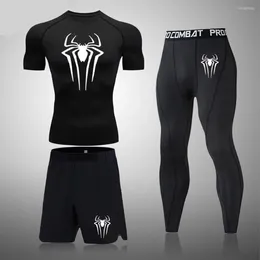 Men's Tracksuits Boxing Set Compression Shirt Sport Short Sleeves Rash Guard Running TShirts Quick Dry Athletic Fitness Three-piece