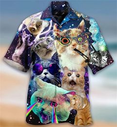 Funny Hawaiian Shirt For Men 3d Music Cat Print Beach Sweatshirt Street Designer Short Sleeved Shirt High Quality Men's Clothing