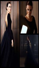 Simple Black Puffy Tulle Skirt Open Back Elegant Long Sleeve Evening Dresses 2020 Formal Gown New Arrival9999594