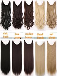 20 inches Invisible Wire No Clips in Hair Extensions Secret Fish Line Hairpieces Silky Straight real natural Synthetic1108110