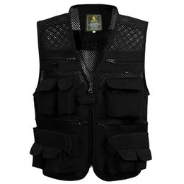 Mens Sleeveless Vest Multi-pocket Summer Mesh Vest Thin Casual Solid Colour Simple Mens Sleeveless Vest 240408