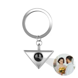 Rings Custom Projection Keychain Triangle Diy Photo Name Sier Pendant Keyring Memorial Key Chain Gifts for Couple Friend Present