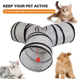 Travel-friendly Cat Toy 3-way Foldable Cat Tunnel Toy with Tear-resistant Tube Ball Collapsible Pet Tunnel for Indoor Cats