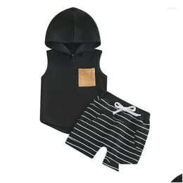Clothing Sets Toddler Baby Boys Hoodie Outfit 2Pcs Kid Sleeveless Hooded Tank Tops Striped Dstring Shorts Drop Delivery Kids Maternity Otzre