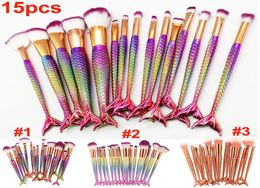 NEW 15pcs set Makeup Brushes Mermaid Brush 3D Colourful Professional Make Up Brushes Foundation Blush Cosmetic Brush kit Tool 2339945