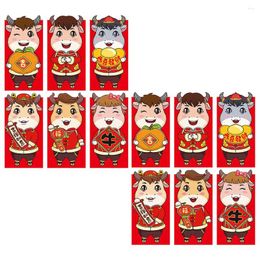 Gift Wrap 12pcs 2024 Chinese Year Red Envelopes Zodiac Ox Hong Bao Spring Festival Packets Bags