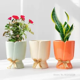 Vases Creative Nordic Light Luxury Ceramic Flower Pots Green Luo Home Living Room Office Dining Table Decor Bundle Shape Vase