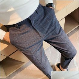 Mens Pants Fashionable And High Quality Classic Plaid Suit Business Slim Fit Social Dress Casual Groom Men 230822 Drop Delivery Appare Oteij