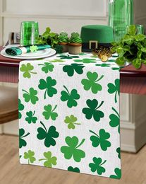 St Patrick's Day Green Shamrocks Clover Table Runner for Spring Party Holiday Kitchen Dining Banquet/Family Gathering Home Decor