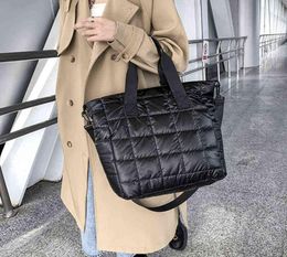 Evening Bags Winter Shoulder Bags For Women2021 Quilt Padded Black Nylon Handbag Large Capacity Travel Shopper Cotton Totes Female2623552