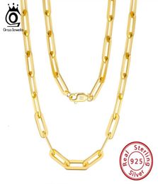 Chains ORSA JEWELS 14K Gold Plated Genuine 925 Sterling Silver Paperclip Neck Chain 69312mm Link Necklace for Women Men Jewelry S2337088