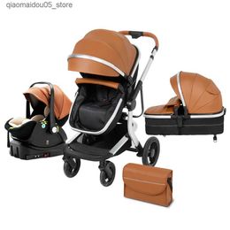 Strollers# Baby stroller portable Pram travel system combination stroller seat stroller aluminum frame landscape stroller with base Q240413