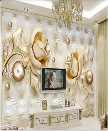 classic painting wallpaper Custom wallpapers 3d stereo golden rose soft bag round ball jewelry wallppaers TV background wall2779280