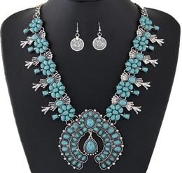 Bohemian Jewellery Sets For Women Vintage African Beads Jewellery Set Turquoise Coin Statement Necklace Earrings Set Fashion Jewelry4208034