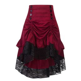 Steampunk Women Skirts Gothic Irregular Shirring Pleated Party Maxi Long Skirt High Low Costumes Punk Sexy Corset Halloween Cos