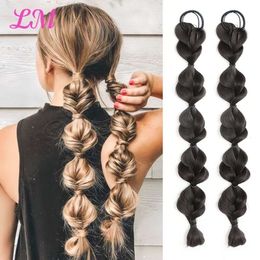 LM Synthetic Bubble Twist Ponytail High Elastic Woman Hair Side Natural Lantern Braid Black Hous Tail Hairpiece