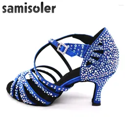 Dance Shoes Samisoler Ladies Latin With Rhinestone Salsa Dancing Fashion Comfortable Satin Soft High Heels 5CM-10CM