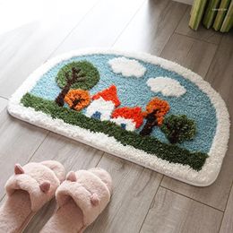 Bath Mats Half Round Bathroom Anti Skids Mat Absorbent Floor Household Garden Bedroom Entrance Flocked Foot