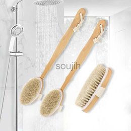 Bath Tools Accessories Natural Bristles Back Scrubber Shower Brush With Detachable Long Wooden Handle Dry Skin Exfoliating Body Massage Cleaning Tool 240414