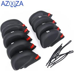 9pcsSet Black Golf Club Iron Putter Protectors with String PVC Wedge Headcovers Rubber Head Covers 240411