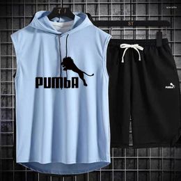 Men's Tracksuits Brand Summer Two Piece Set CasualT-Shirt And Shorts Mens Sports Suit Fashion Short Sleeve Tracksuit Hooded T-shirt