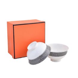 Designer 2-piece Bowls Set Printed Bone China Bowl with Gift Box Packaging Household Gift Wholesale