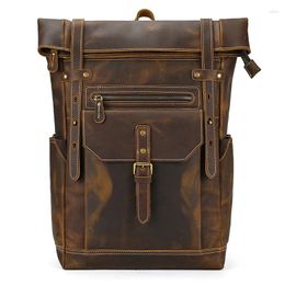 Backpack Retro Cowhide Male Genuine Leather Men Rucksack Large Capacity Multi-Pocket Laptop Bags School Bag Outbound Luggage