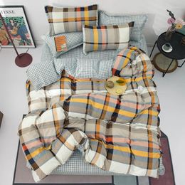 Bedding Sets Lattice Geometric Pattern 4PCS Aloe Cotton Set Soft Skin-friendly Duvet Cover & Flat Bed Sheet Pillowcase Home Textile