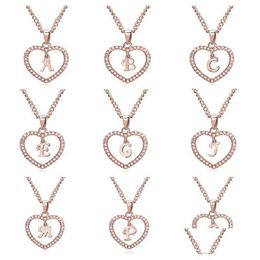 Pendant Necklaces Classic Rose Gold 26 Letter Diamond Paved Love Heart Alphabet A-Z Initial Necklace Womens Jewellery Gift Drop Delivery Dhz8C