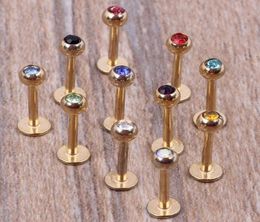 Gold lip bar 100pcslot mix 7 Colours steel body Jewellery piercing lip ring labret6699016