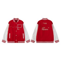 Herrendesigner Red Stand Collar Baseballjacke strömen Lederärmel Single Breaceed Brand Jackets Paare Mann Biker Jumpers Klassische Luxus -V -Bomberjacke