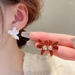 Stud Earrings Sweet Irregular Oil Dripping Rhinestone Flower For Women Light Luxury Fashion Temperament Jewelry