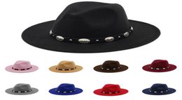 British Style Wool Jazz Cap Hat for Women Vintage Utumn Winter Ladies Fedora Hats with Metal Belt Female Wide Brim Hats GH2188006081