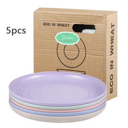 Plates Baby 5pcs Picnic Reusable Dishes Feeding Plate Unbreakable Kitchen Dinnerware Wheat Fruit Straw Salad Snack