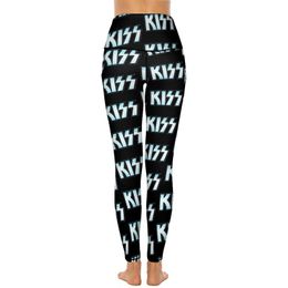 Blue Kiss Band Logo Leggings Sexy Rock Band Running Yoga Pants High Waist Elastic Sports Tights Breathable Graphic Leggins