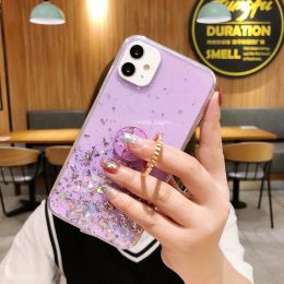 Luxury Glitter Transparent Phone Case For Vivo V29e V30 Lite Y200 Soft Shockproof Bumper Finger Ring Back Cover Narzo 60 Pro