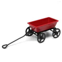 Decorative Figurines Cute Dollhouse Metal Miniature Red Small Pulling Cart Garden Furniture Accessorie Toy For Home Decor Gift Ornament