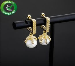 Stud Earrings Fashion Hip Hop Jewelry Mens Diamond Earring Iced Out Square Dragon Claw Pearl Ear Rings Luxury Designer Accessories6969367