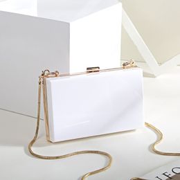 Women Solid White Acrylic Box Clutch Mini Hardcase Metal Clutches Evening bag Shoulder Bag Transparent Party Handbag Purse319N