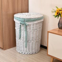 Laundry Bags Woven Basket Rattan With Lid Dirty Clothes Organiser Household Hamper Storage