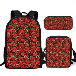 Backpack YIKELUO Red Rose 3D Printing Teenager Notebook Bag Student Textbook With Zipper Casual Messenger Pencil Case