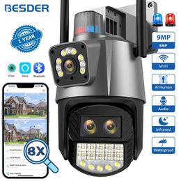 IP Cameras BESDER 9MP PTZ IP Camera Wifi 8X Digital Zoom Outdoor Dual Screens AI Auto Tracking Wireless CCTV Surveillance Camera iCSee App 240413