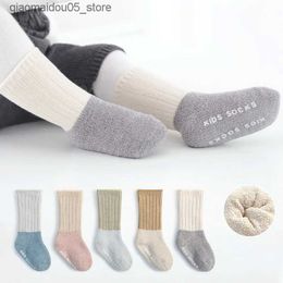 Kids Socks Milancel 5 pairs of non slip warm floor childrens baby socks patch work thick wool plush unisex girls and boys socks Q240413