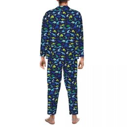 Pyjamas Men Animal Silhouette Room Sleepwear Dinosaur 2 Pieces Retro Pyjama Sets Long Sleeves Comfortable Oversized Home Suit