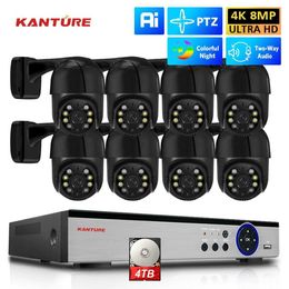 IP Cameras H.265 8CH 4K PTZ Security POE IP Camera System 5MP Human Detection Auto Track Two Way Audio Video Surveillance Camera Kit XMEYE 240413