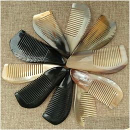 Hair Brushes Usef Ox Horn Combs Pocket Tool Straight Comb Natural Health Mas Brush Portable Handmade Craft Gift Drop Delivery Products Dh7Da